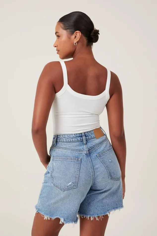 Women Jeans Cotton On Curvy Relaxed Denim Short Bells Blue Worn