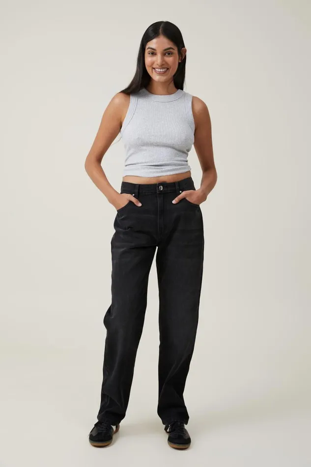 Women Jeans Cotton On Long Straight Jean Black Pepper