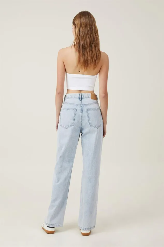 Women Jeans Cotton On Loose Straight Jean Palm Blue Rip