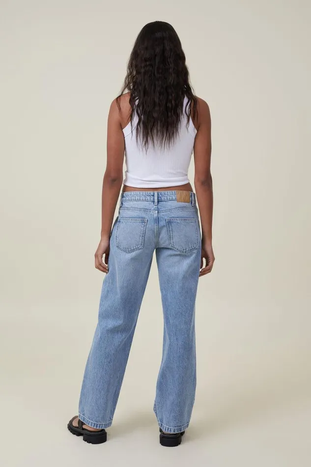 Women Jeans Cotton On Low Rise Straight Jean Bells Blue Rip
