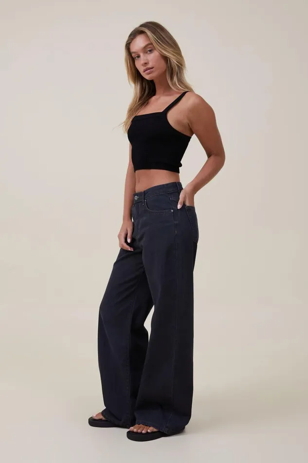 Women Jeans Cotton On Relaxed Wide Leg Jean Black Ink