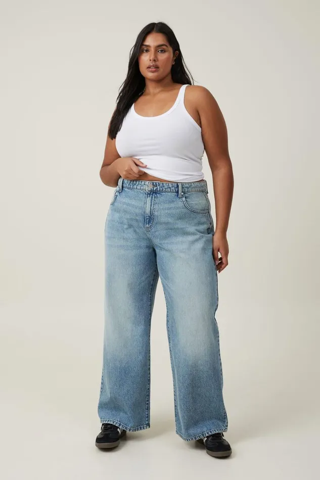 Women Jeans Cotton On Relaxed Wide Leg Jean Lake Blue