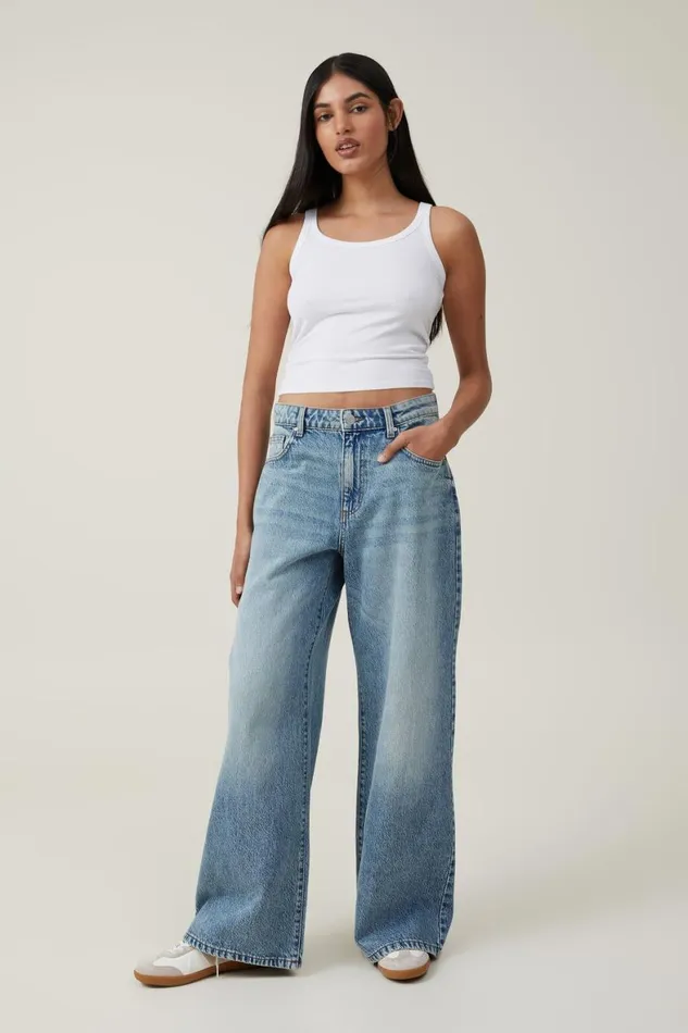 Women Jeans Cotton On Relaxed Wide Leg Jean Lake Blue