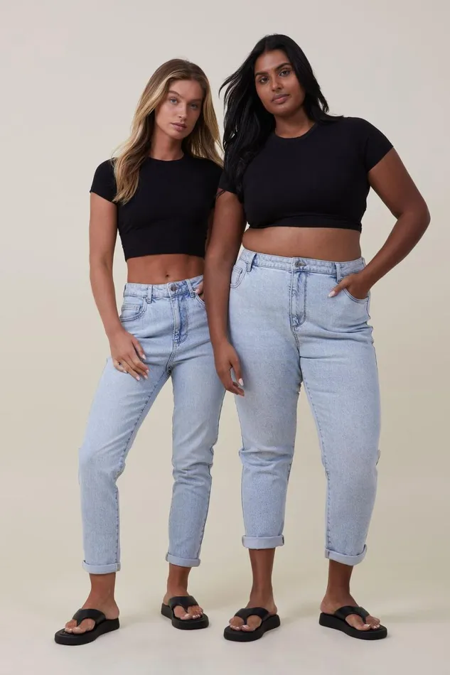 Women Jeans Cotton On Stretch Mom Jean Palm Blue