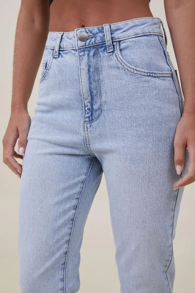 Women Jeans Cotton On Stretch Mom Jean Palm Blue