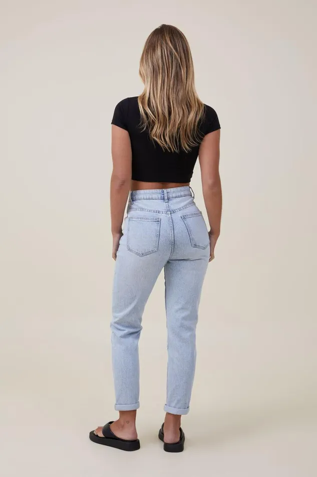 Women Jeans Cotton On Stretch Mom Jean Palm Blue