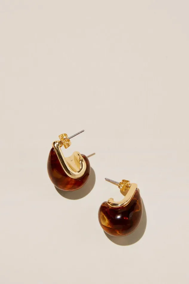 Women Jewelry Cotton On Mid Charm Earring Gold Plated Amber Tear Drop Stud