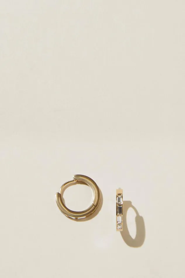 Women Jewelry Cotton On Waterproof Mid Hoop Earring Gold Plated Baguette Diamante Women Jewelry Cotton On Waterproof Mid Hoop Earring Gold Plated Baguette Diamante