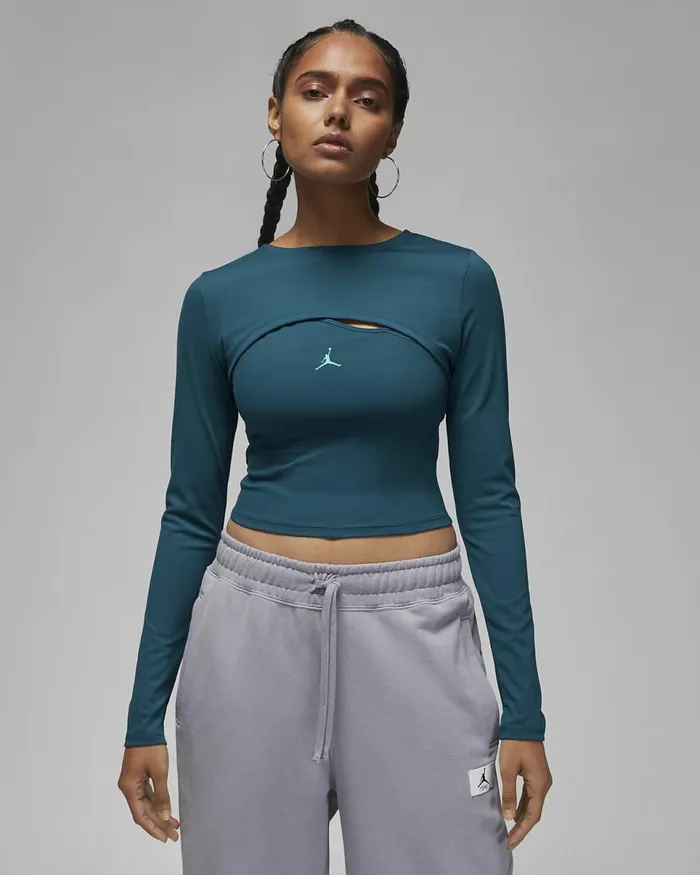 Women Jordan Sport Valerian Bluenew Emerald Nike Tops And TShirts