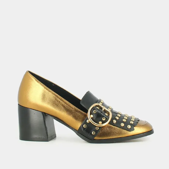 Women Loafers Jonak Heeled Moccasins In Gold Metallic Leather