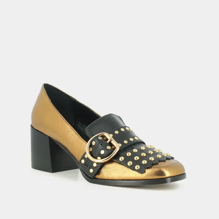 Women Loafers Jonak Heeled Moccasins In Gold Metallic Leather