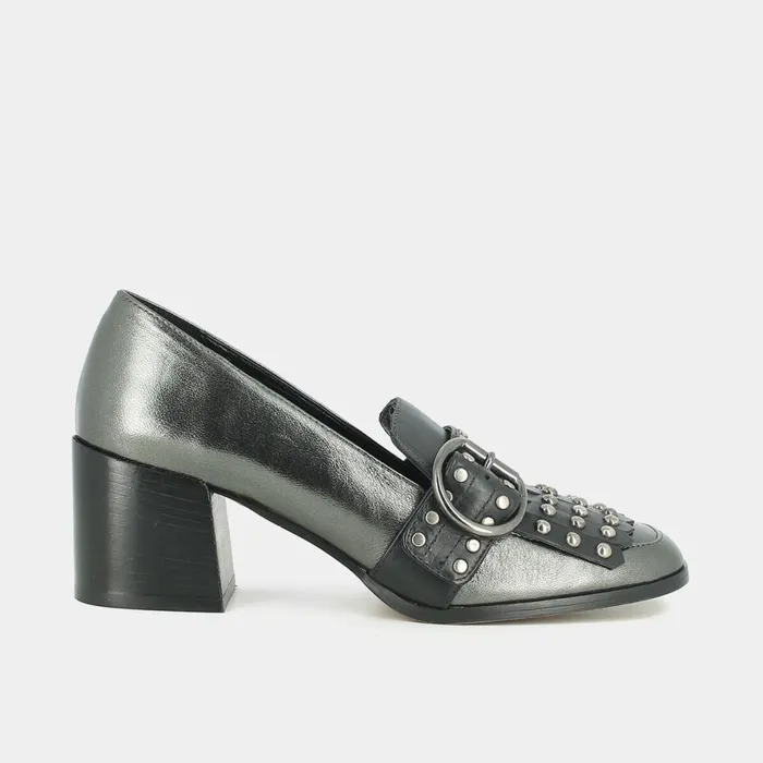Women Loafers Jonak Heeled Moccasins In Steel Metallic Leather