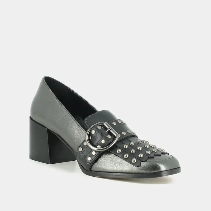Women Loafers Jonak Heeled Moccasins In Steel Metallic Leather