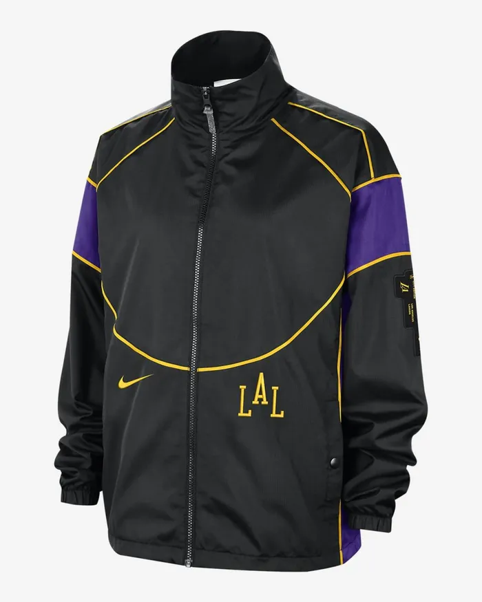 Women Los Angeles Lakers Swoosh Fly 202324 City Edition Blackfield Purpleamarilloblack Nike Jackets