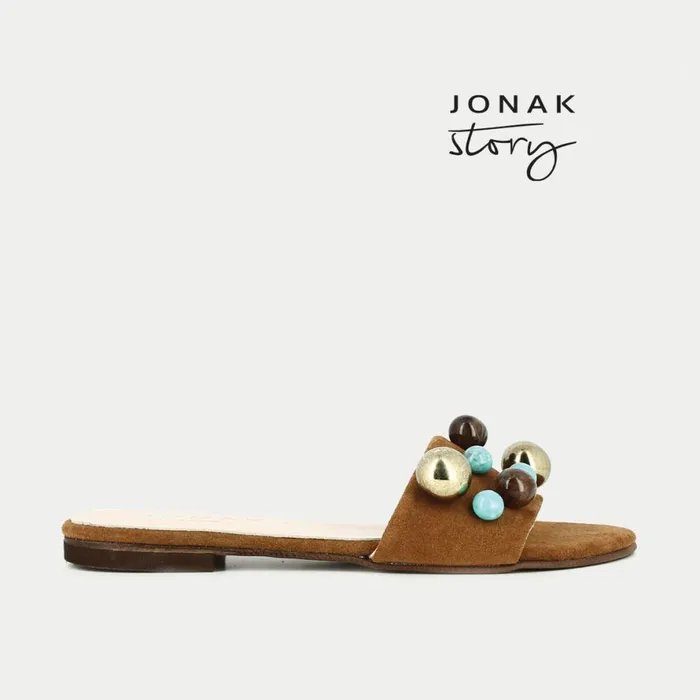 Women Mules Clogs Jonak Flat Mules In CamelColoured Suede