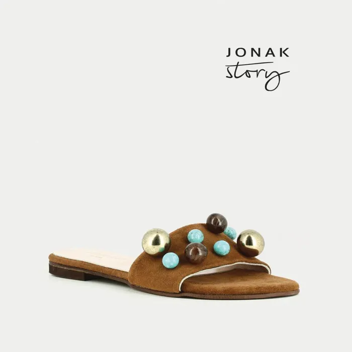 Women Mules Clogs Jonak Flat Mules In CamelColoured Suede