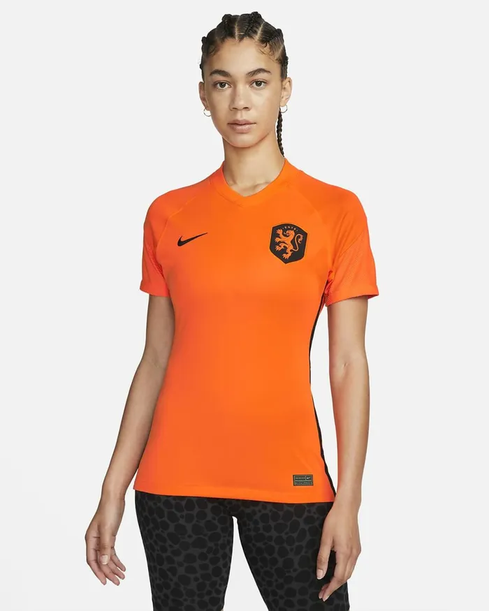 Women Netherlands 2022 Stadium Home Total Orangeblack Nike Tops And TShirts