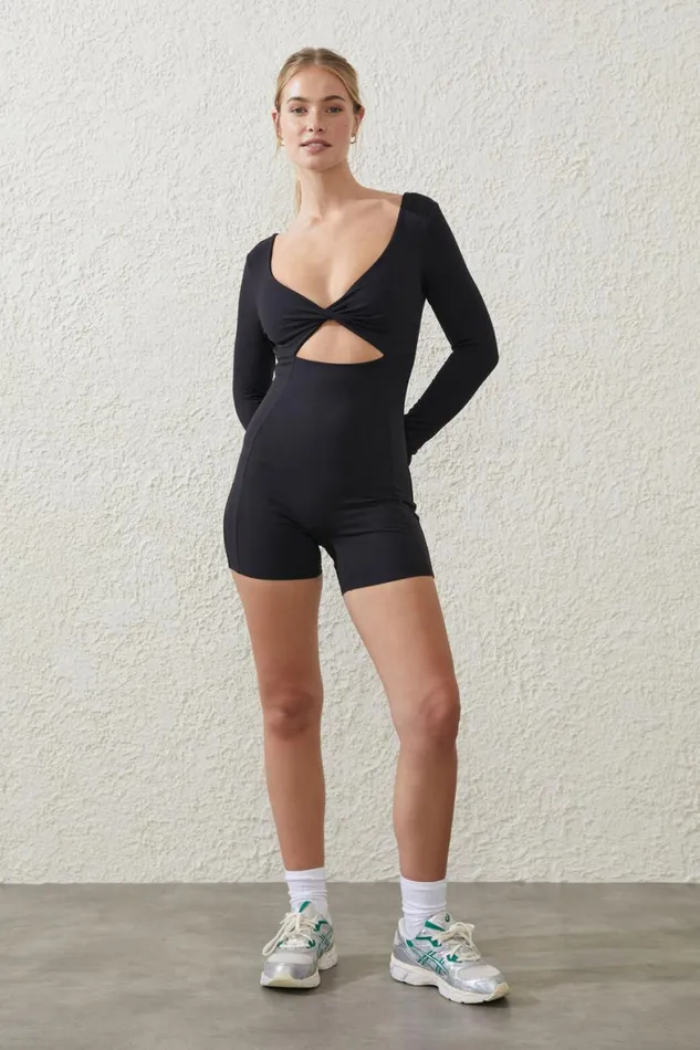 Women Onesies Cotton On Ultra Soft Twist Front Long Sleeve Onesie Black