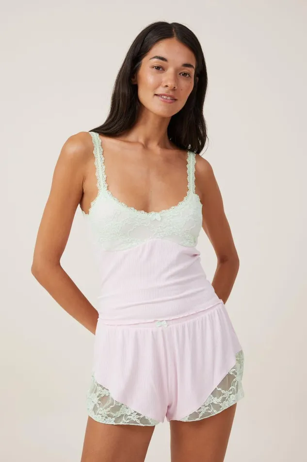 Women Pajamas Cotton On Lacey Rib Cami Soft Rose Spearment