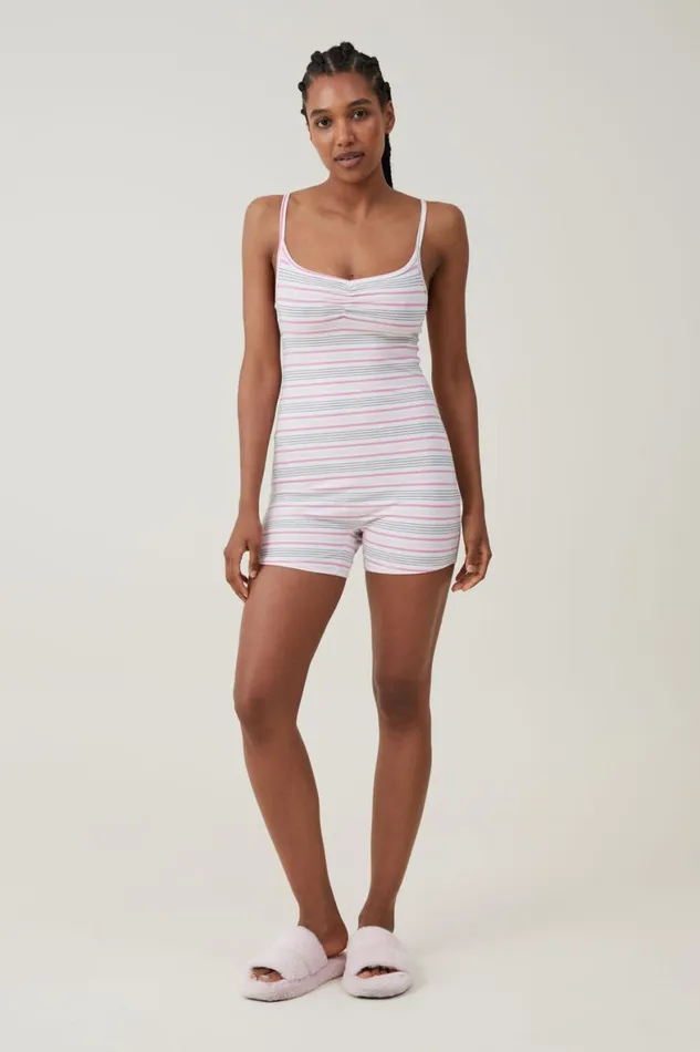 Women Pajamas Cotton On Peached Jersey Boyleg Romper Lulu Stripe Pink