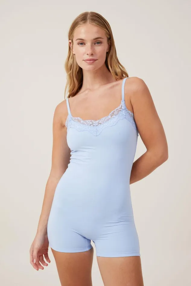 Women Pajamas Cotton On Soft Lounge Lace Trim Romper Wind Surfer