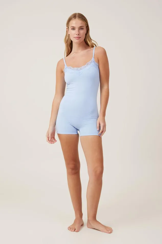 Women Pajamas Cotton On Soft Lounge Lace Trim Romper Wind Surfer