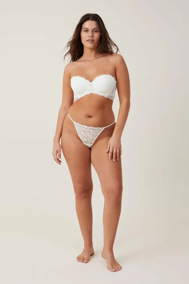 Women Panties Cotton On Butterfly Lace Tanga Thong Brief Cream