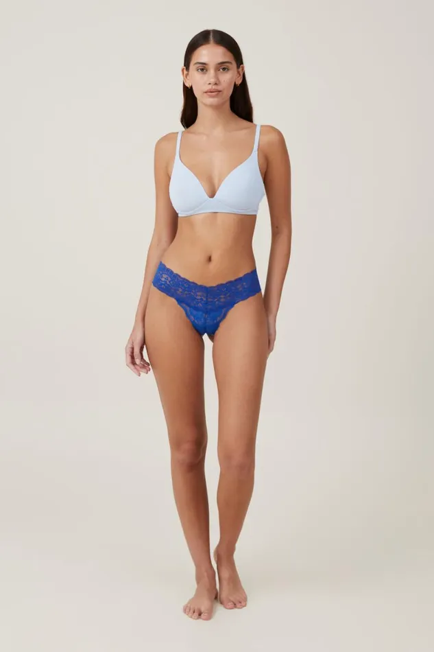 Women Panties Cotton On Everyday Lace Thong Brief Lapis Blue