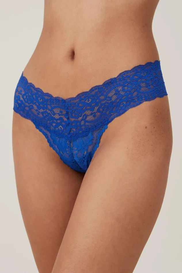 Women Panties Cotton On Everyday Lace Thong Brief Lapis Blue