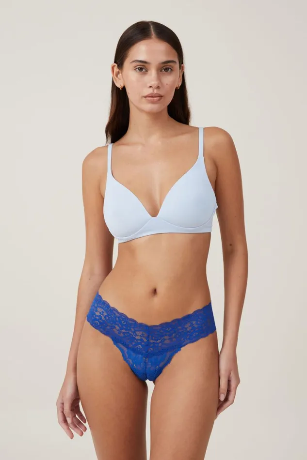 Women Panties Cotton On Everyday Lace Thong Brief Lapis Blue