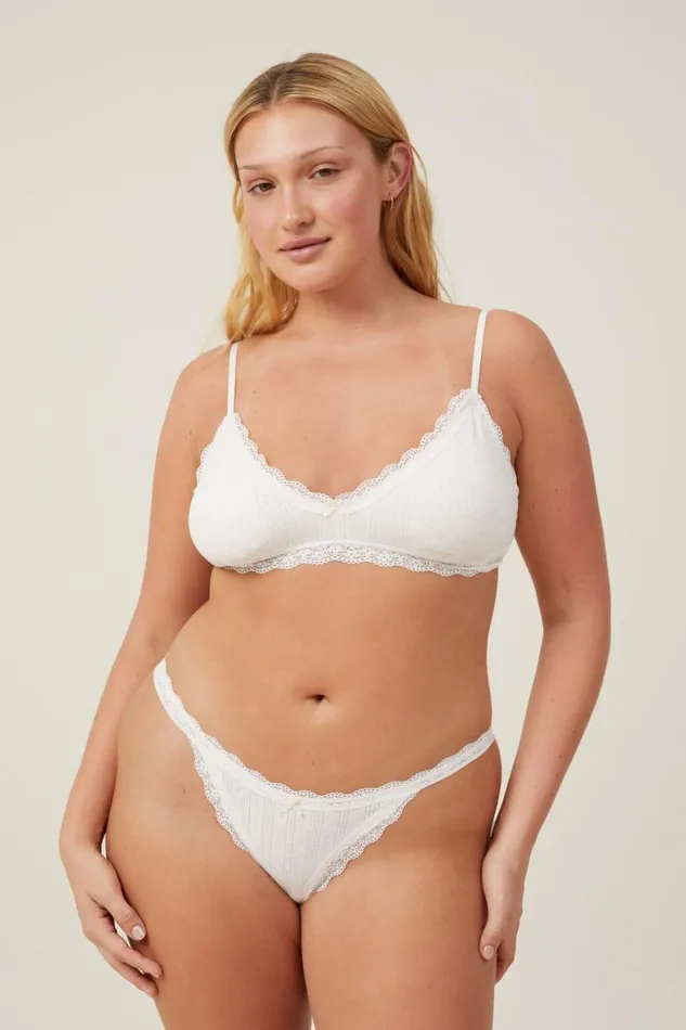 Women Panties Cotton On Organic Cotton Lace Thong Brief Butterscotch Marle Pointelle