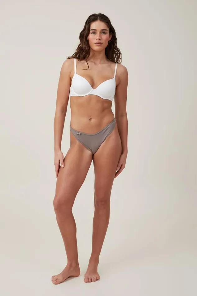 Women Panties Cotton On Organic Cotton Rib Cheeky Brief Desert Grey