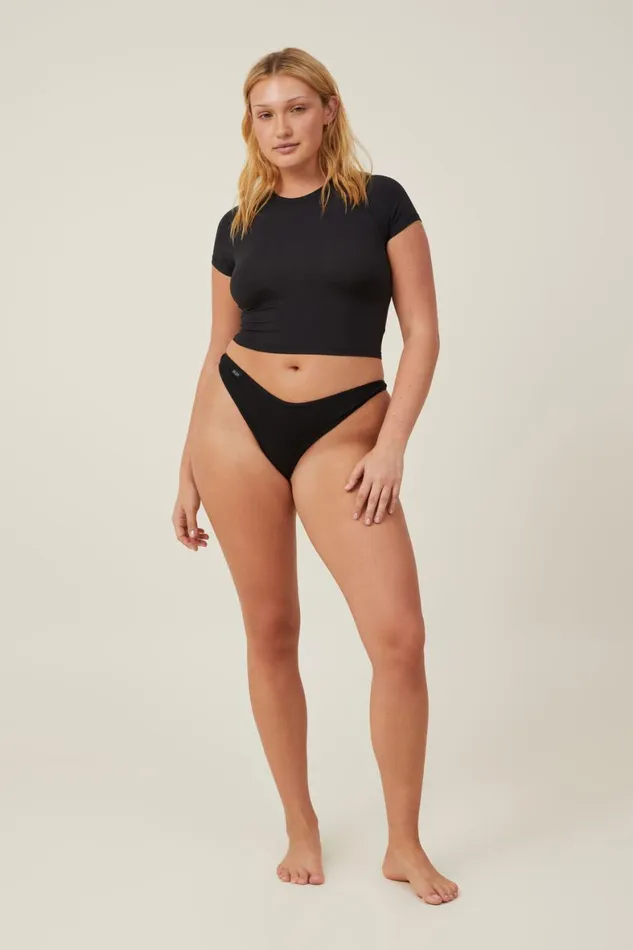 Women Panties Cotton On Organic Cotton Rib Thong Black