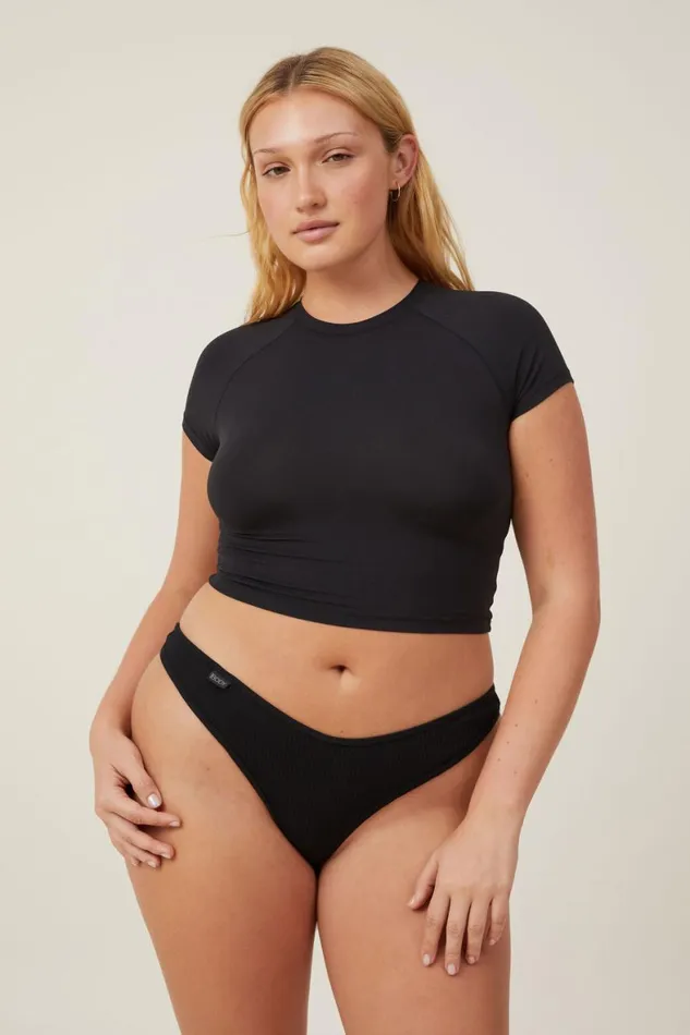 Women Panties Cotton On Organic Cotton Rib Thong Black