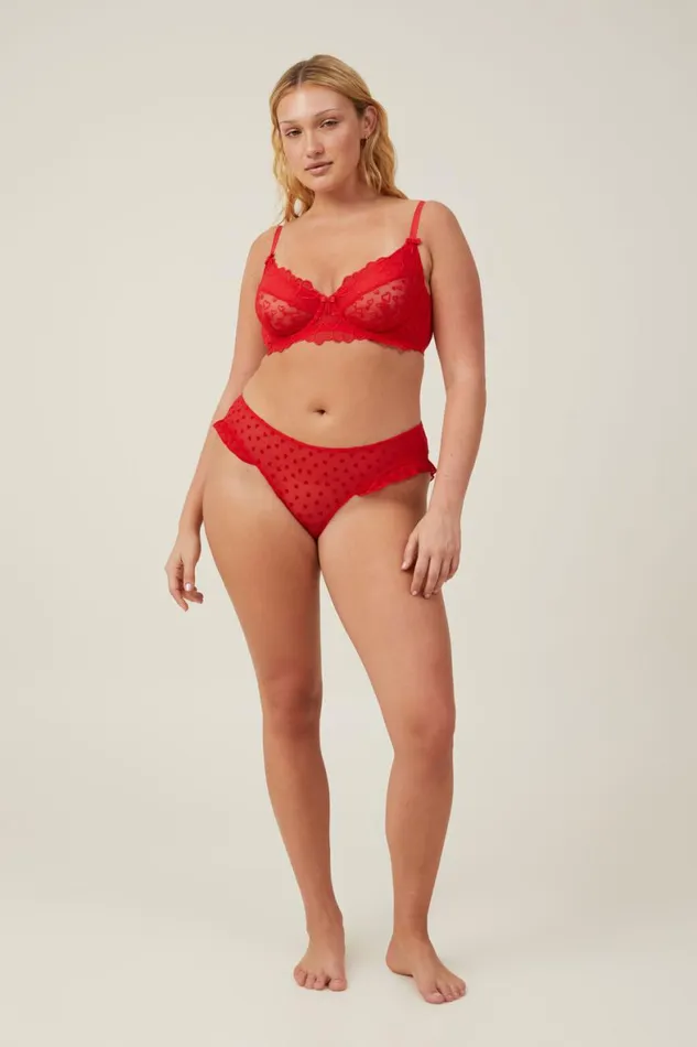 Women Panties Cotton On Sasha Flocking Mesh Bikini Brief Scarlett Red