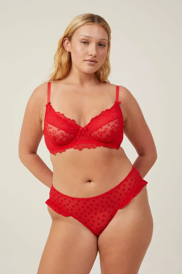 Women Panties Cotton On Sasha Flocking Mesh Bikini Brief Scarlett Red