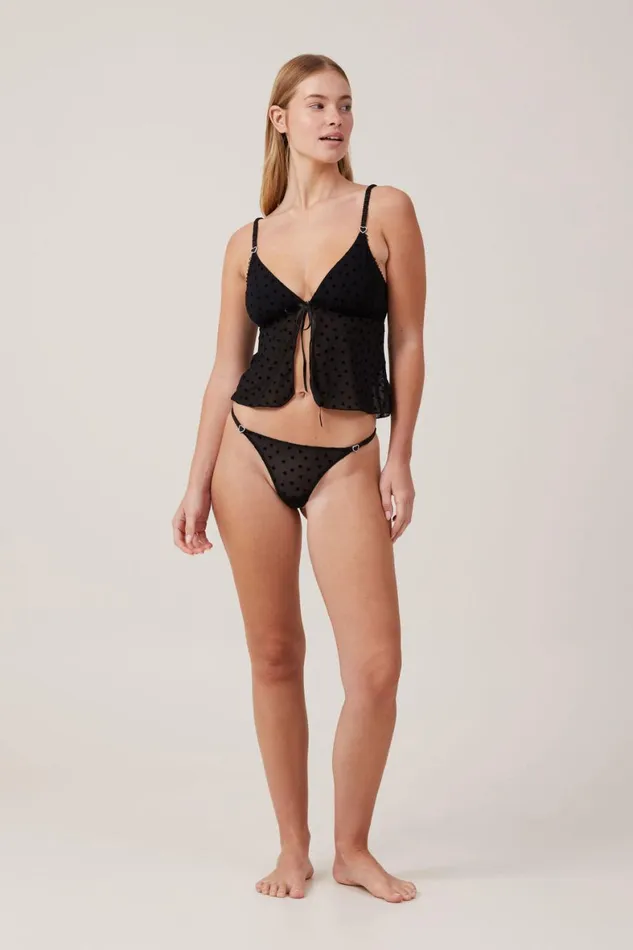 Women Panties Cotton On Sasha Flocking Mesh Tanga Thong Brief Black