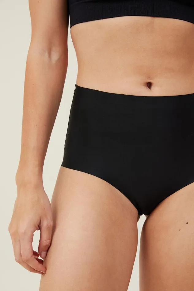 Women Panties Cotton On The Invisible High Waist Bikini Brief Black