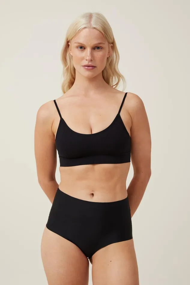 Women Panties Cotton On The Invisible High Waist Bikini Brief Black