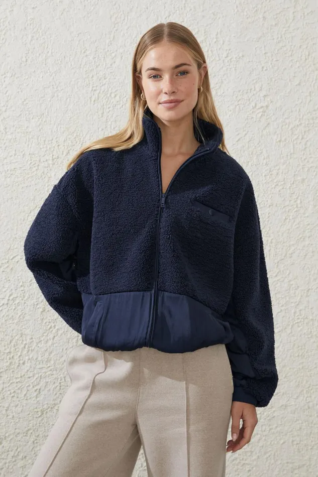 Women Puffers and Jackets Cotton On Sherpa Contrast Zip Through Long Sleeve Oceanic Navy Women Puffers and Jackets Cotton On Sherpa Contrast Zip Through Long Sleeve Oceanic Navy