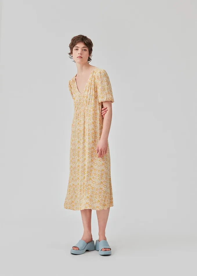 Women RavenMD Long Print Dress Bobble Bloom Peach Modstrm Dresses