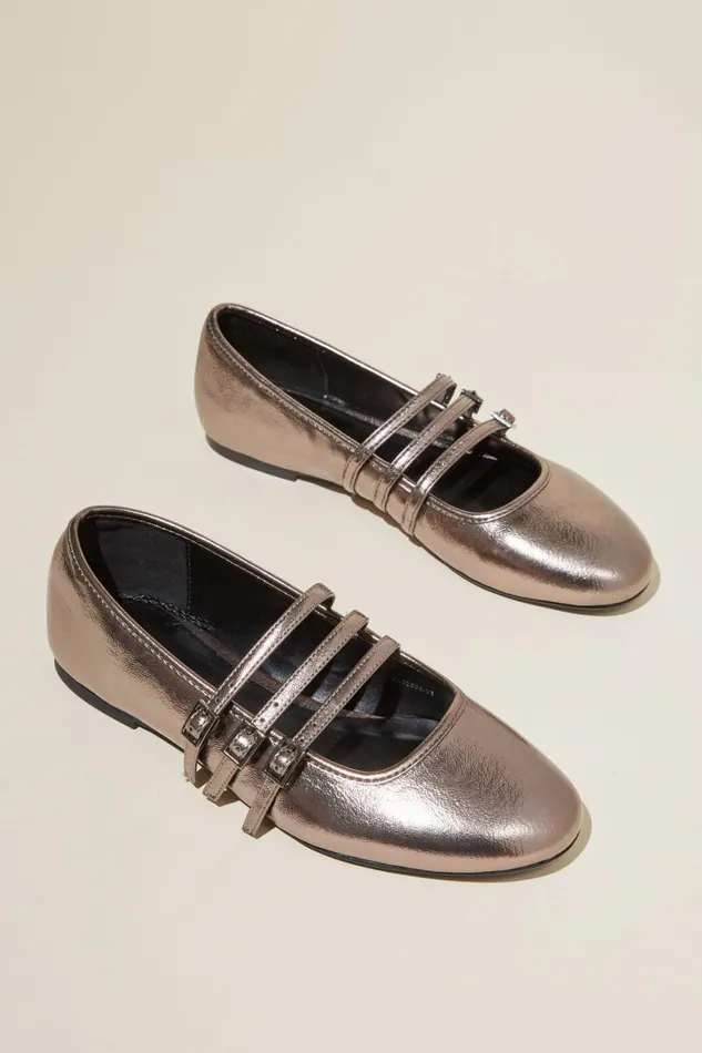 Women Shoes and Slippers Cotton On Amy Round Strappy Ballet Pewter Metallic