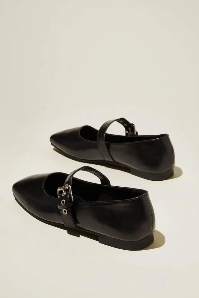 Women Shoes and Slippers Cotton On Gia Square Mary Jane Ballet Black Vegan Leather