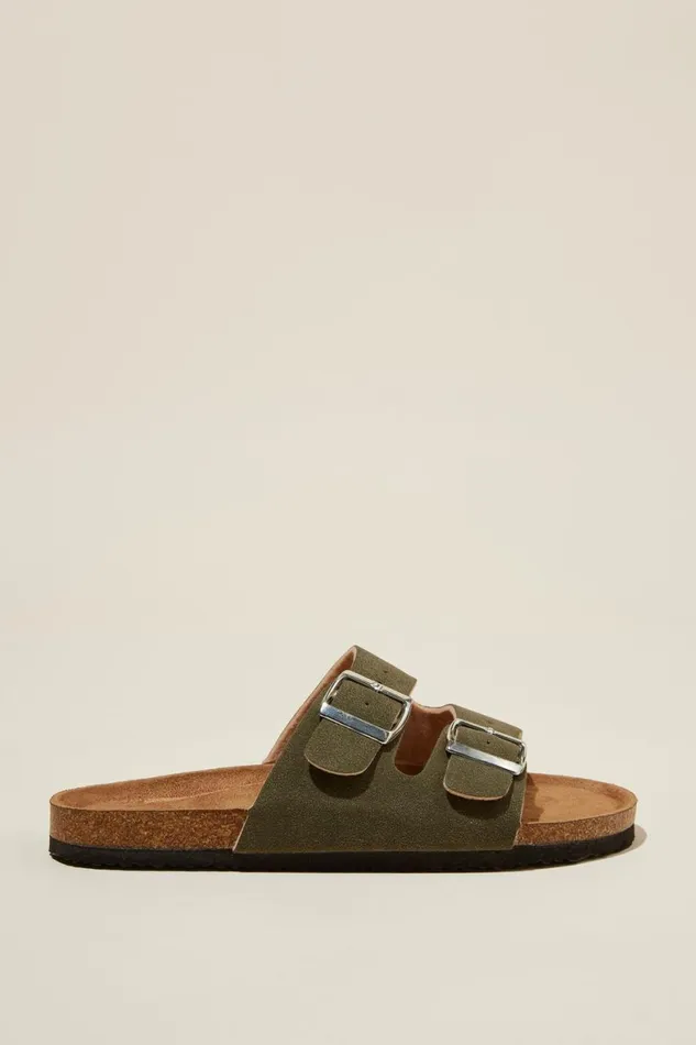 Women Shoes and Slippers Cotton On Rex Double Buckle Slide Dark Moss Micro