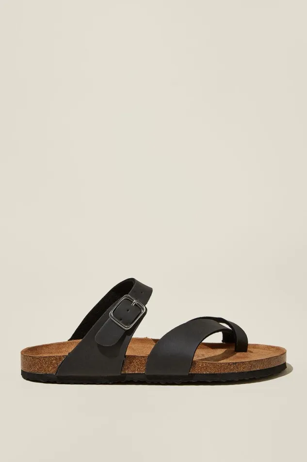 Women Shoes and Slippers Cotton On Rex Toe Loop Slide Black Oiled Vegan Leather Women Shoes and Slippers Cotton On Rex Toe Loop Slide Black Oiled Vegan Leather