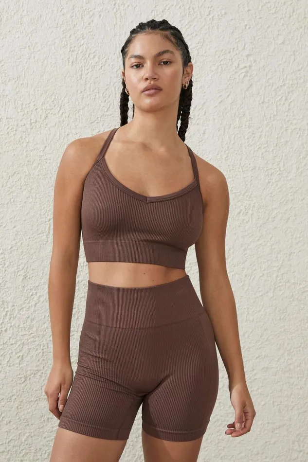 Women Shorts and Skirts Cotton On Seamless Rib Bike Short Deep Taupe