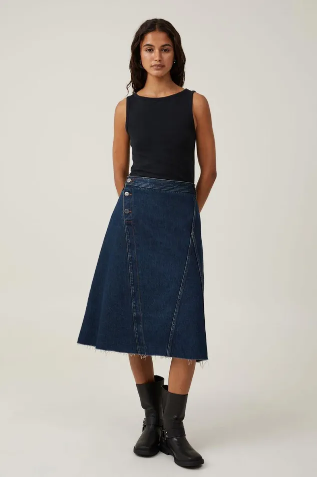 Women Skirts and Shorts Cotton On Archer Denim Midi Skirt Mistic Blue