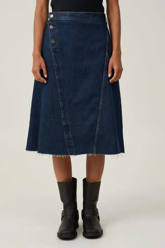 Women Skirts and Shorts Cotton On Archer Denim Midi Skirt Mistic Blue