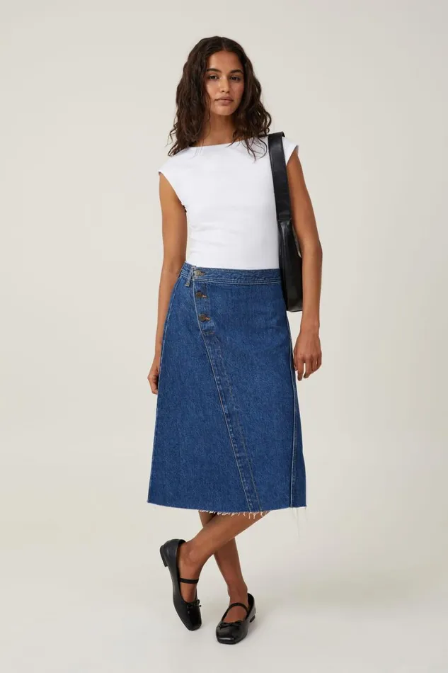 Women Skirts and Shorts Cotton On Archer Denim Midi Skirt Nordic Blue