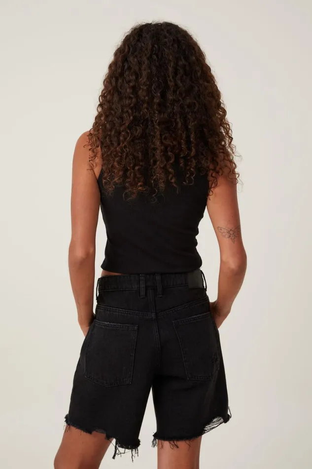 Women Skirts and Shorts Cotton On Relaxed Denim Short Graphite Black Rip